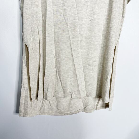 New BLVD Large Cream Heather Drink Wine Save Animals Tee Modal Stretch Side Slit - Picture 8 of 9